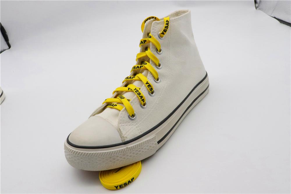 7MM Superior Shoe Accessory Silk Screen Yellow Black Letter Printing Unisex Canvas Shoelaces