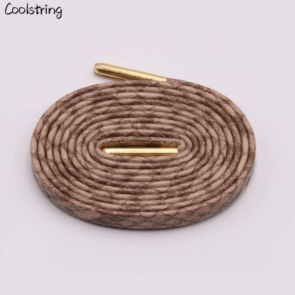 6 Colors Flat Snakeskin Snake Shoe Laces Luxury PU Leather LE ShoeLaces With Gold Metal Aglets For