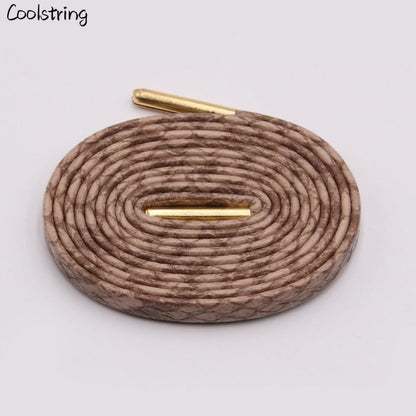 6 Colors Flat Snakeskin Snake Shoe Laces Luxury PU Leather LE ShoeLaces With Gold Metal Aglets For