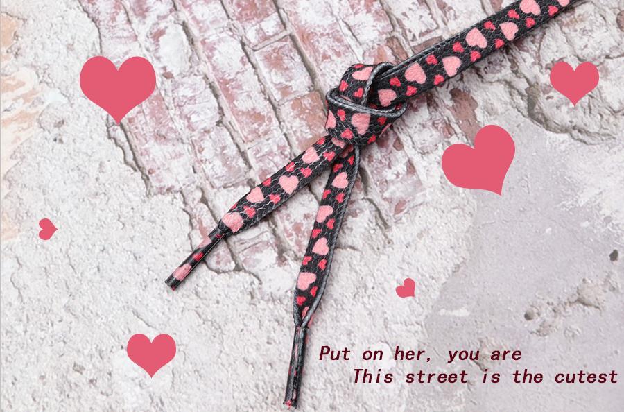 Top Quality Shoelaces Accessories 8MM Flat Pink Girl Lovers Heart Heat Transfer Printing Women