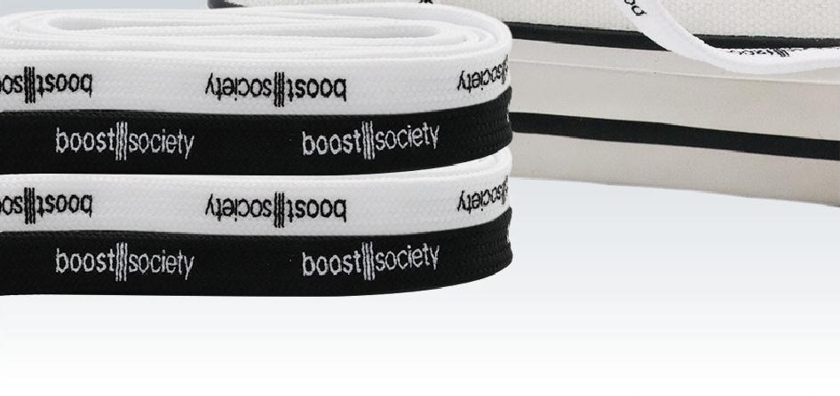 7MM  "boos society" Letter Silk Printing White Black Shoelaces изи буст кроссовки Flat Ropes Easy