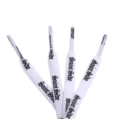 7MM Saint Side White Black Letter Flat Type Waist Laces Men Women Sneaker Ropes Boots Canvas Casual