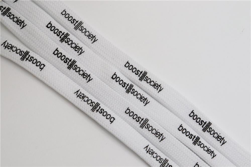 7MM  "boos society" Letter Silk Printing White Black Shoelaces изи буст кроссовки Flat Ropes Easy