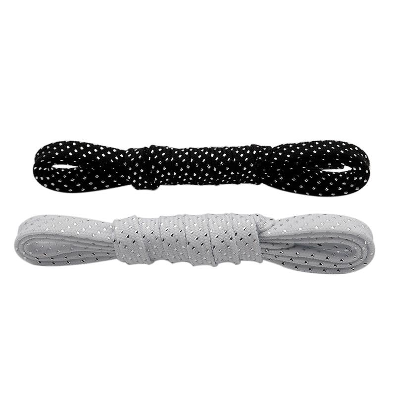 8MM Pretty Shoe Accessories White Black Flat Type Shoelaces Top Quality Metallic Yarn Laces For