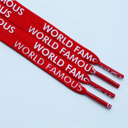 7MM "WORLD FAMOUS" Silk Screen Letter Printing Laces Red White Black For Casual Canvas Running Sport