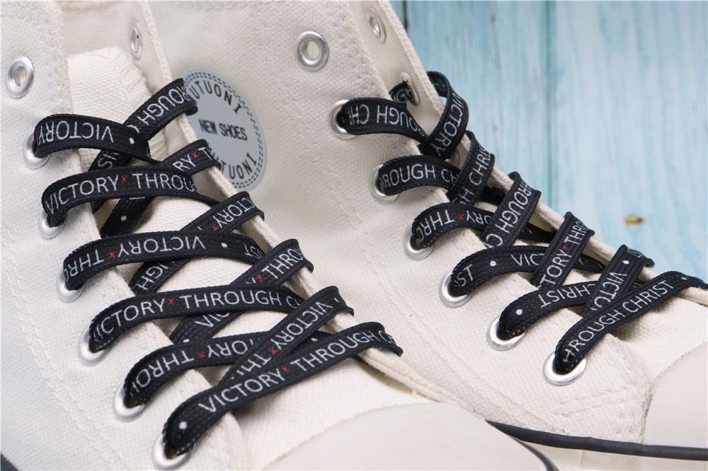 8MM Top Shoelaces "VOCTORY THROUGH CHRIST" Letter Printing Decorative Shoe Accessories Polyester