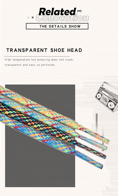 7MM Metallic Yarn Colorful Laces Black Blue Yellow Polyester Shoelaces Sneaker Boot Canvas Trendy