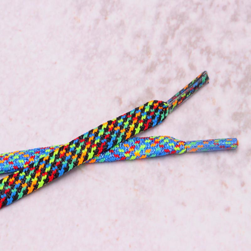 7MM Metallic Yarn Colorful Laces Black Blue Yellow Polyester Shoelaces Sneaker Boot Canvas Trendy