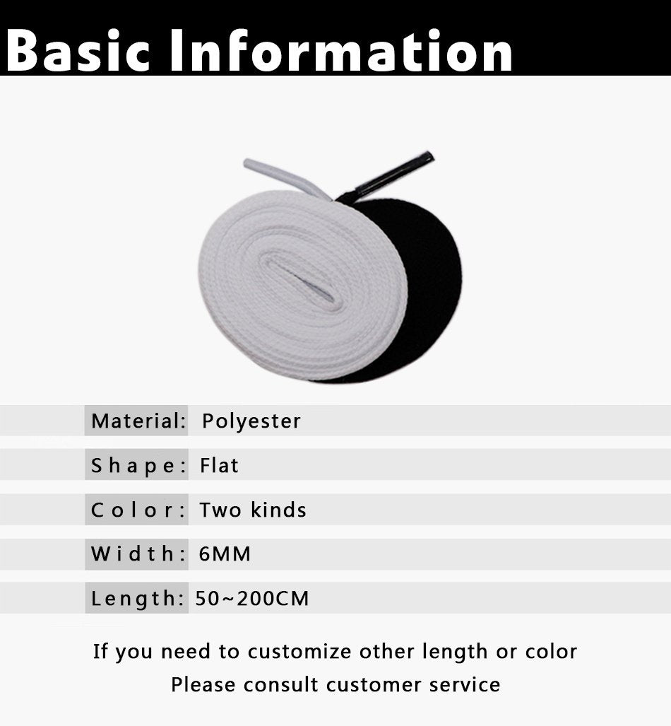 6MM Shoe Accessories White Black Double Layer Polyester Shoelaces Women Sneaker Flat Type Solid