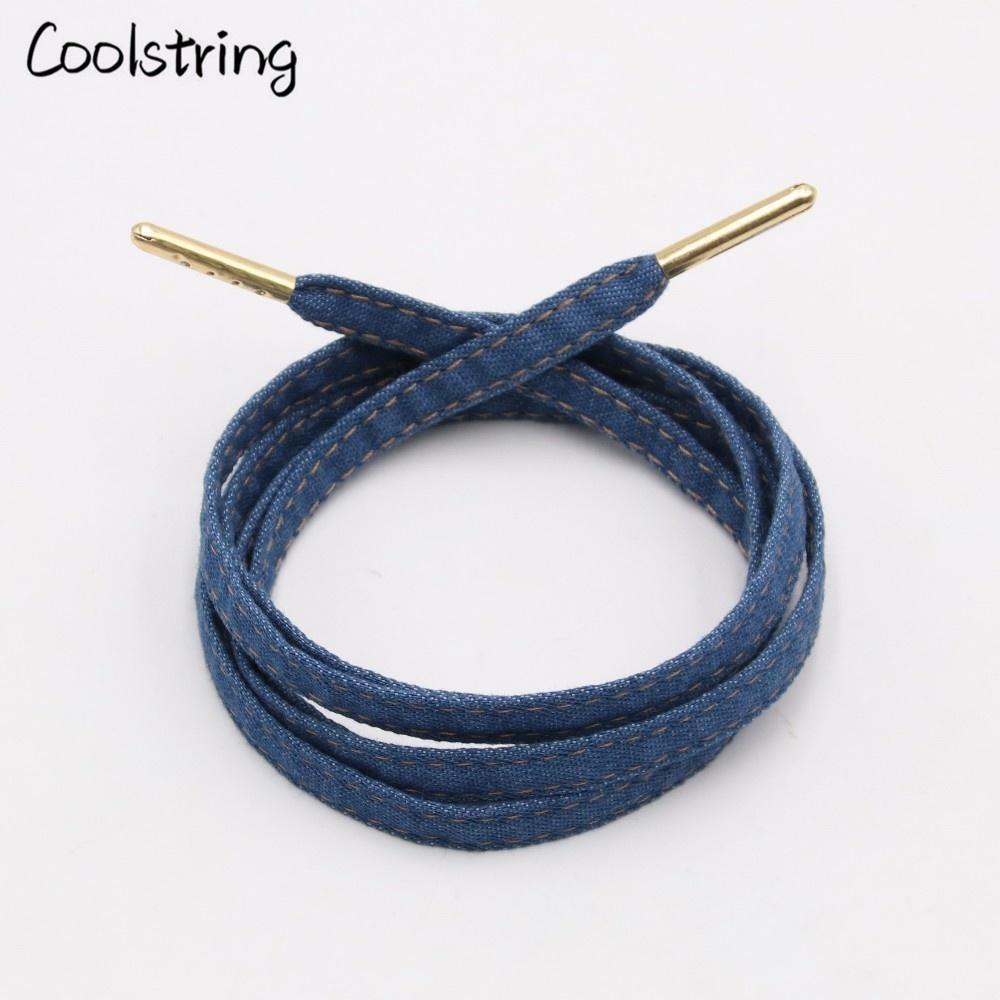8mm Premium Flat Denim Shoelaces Metal Aglet Classic Laces Customize Your Kicks Blue Black