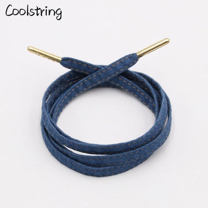 8mm Premium Flat Denim Shoelaces Metal Aglet Classic Laces Customize Your Kicks Blue Black