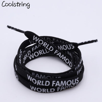 7MM "WORLD FAMOUS" Silk Screen Letter Printing Laces Red White Black For Casual Canvas Running Sport