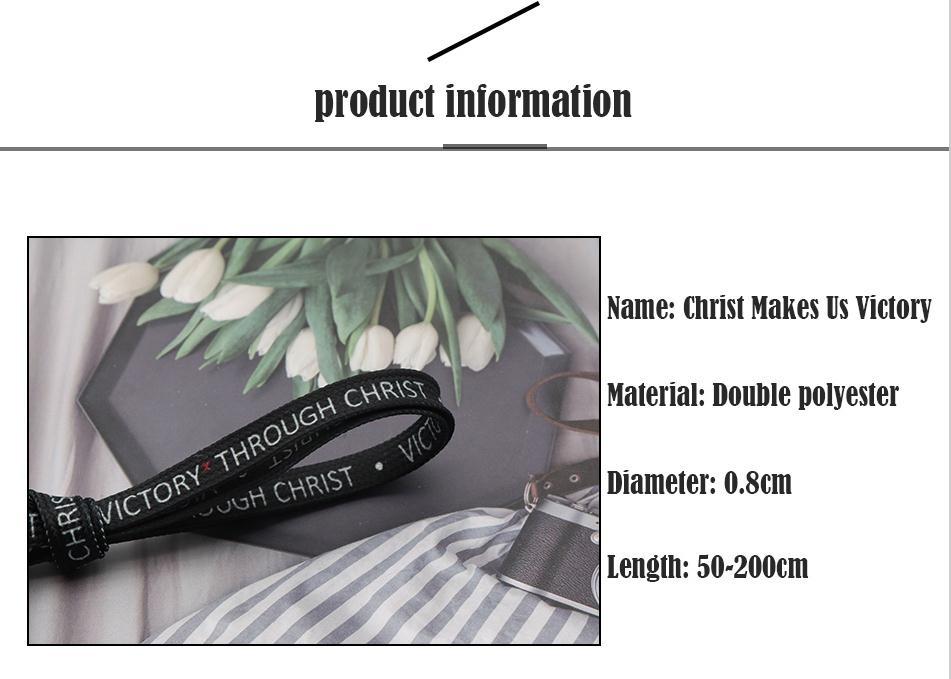 8MM Top Shoelaces "VOCTORY THROUGH CHRIST" Letter Printing Decorative Shoe Accessories Polyester