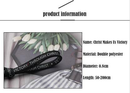 8MM Top Shoelaces "VOCTORY THROUGH CHRIST" Letter Printing Decorative Shoe Accessories Polyester