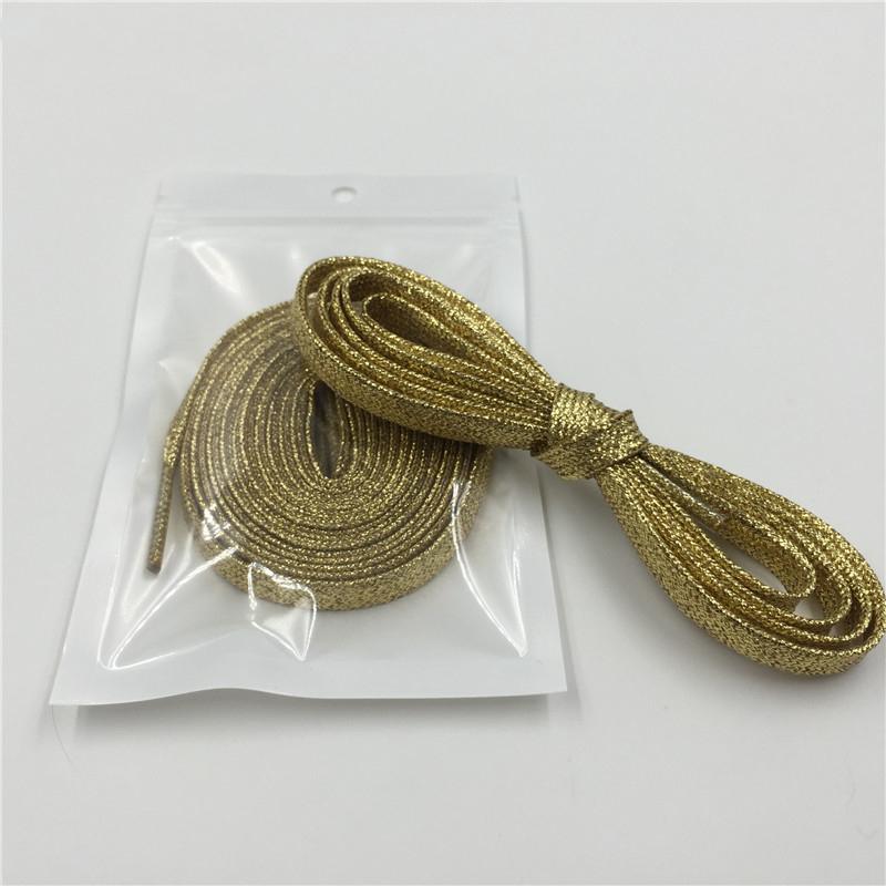 Flat Type Top Metallic Polyester Shoelaces Men Women's Shoe Sneaker 2021 Golden Black Sliver Top