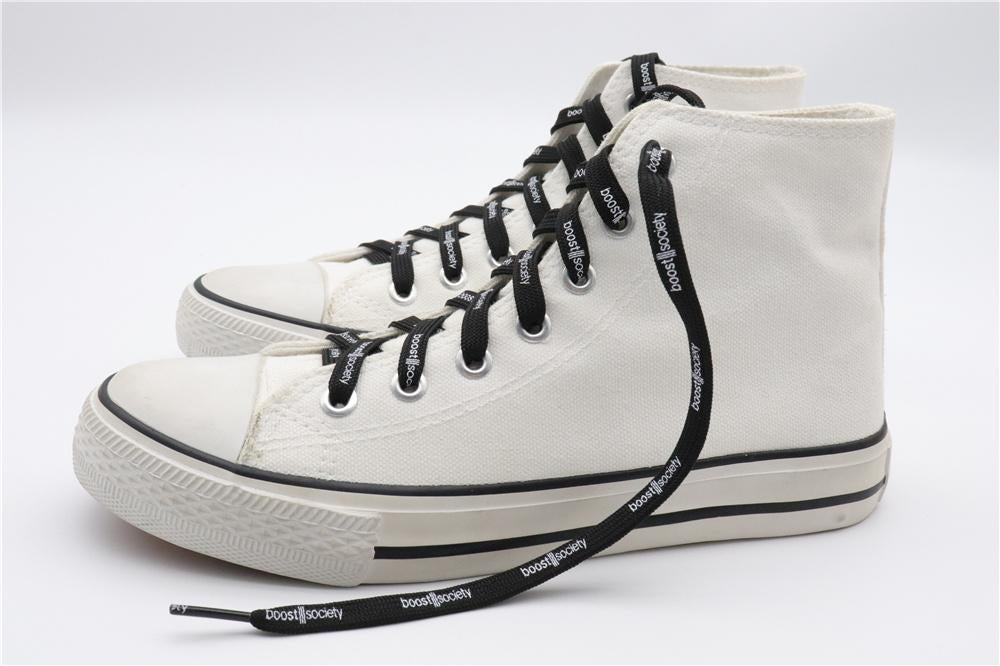 7MM  "boos society" Letter Silk Printing White Black Shoelaces изи буст кроссовки Flat Ropes Easy