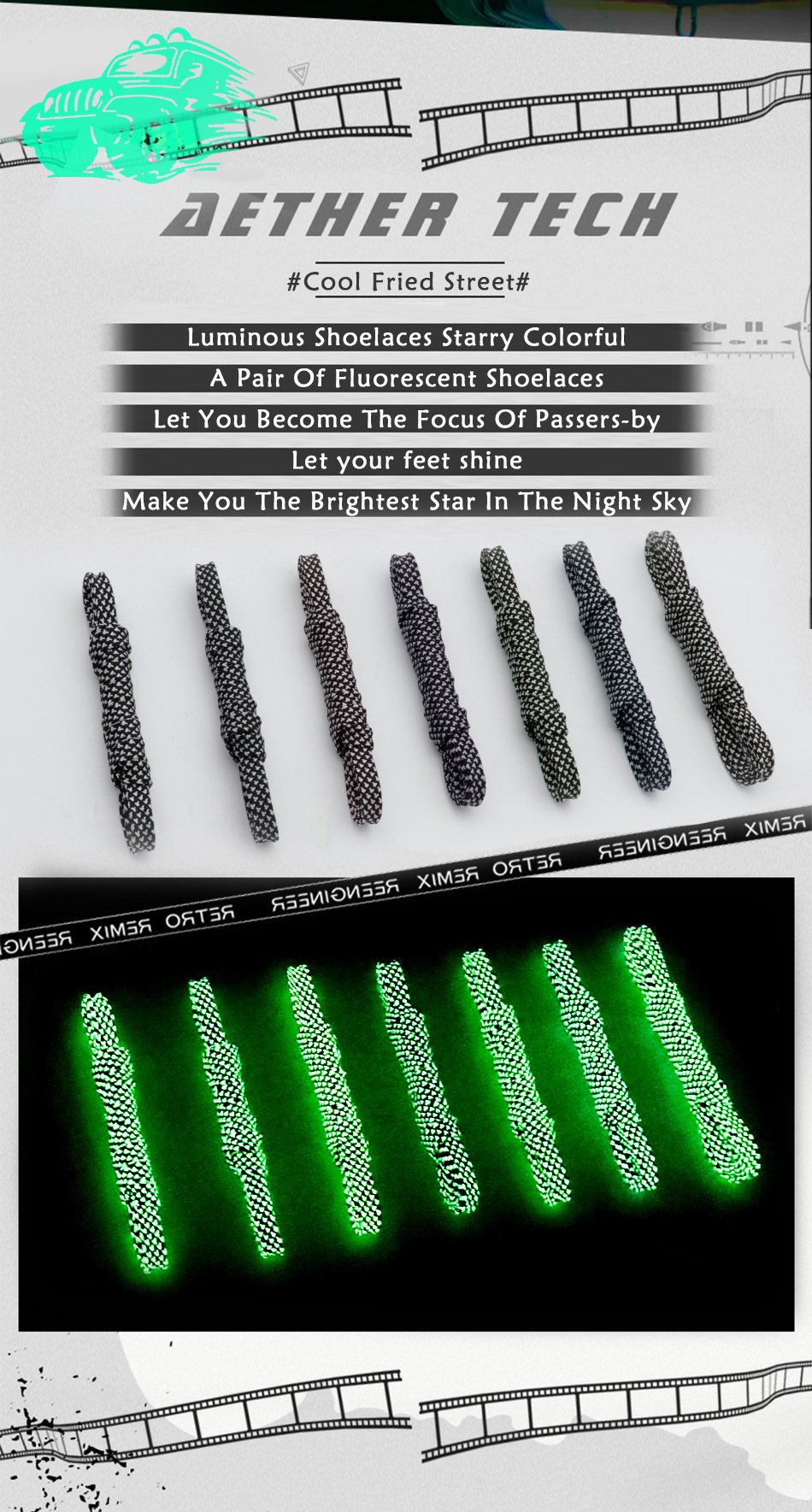 7MM Pro Bright Luminous Lace Flat Shape Neon Shoelace Nice Glow In Dark For Trendy Youth Street