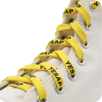 7MM Superior Shoe Accessory Silk Screen Yellow Black Letter Printing Unisex Canvas Shoelaces
