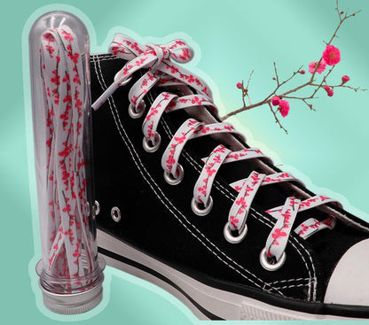 7MM Floral Heat Transfer Printing Shoe Laces Top Accessory Sneaker Women White Red Stamp Pretty Cord