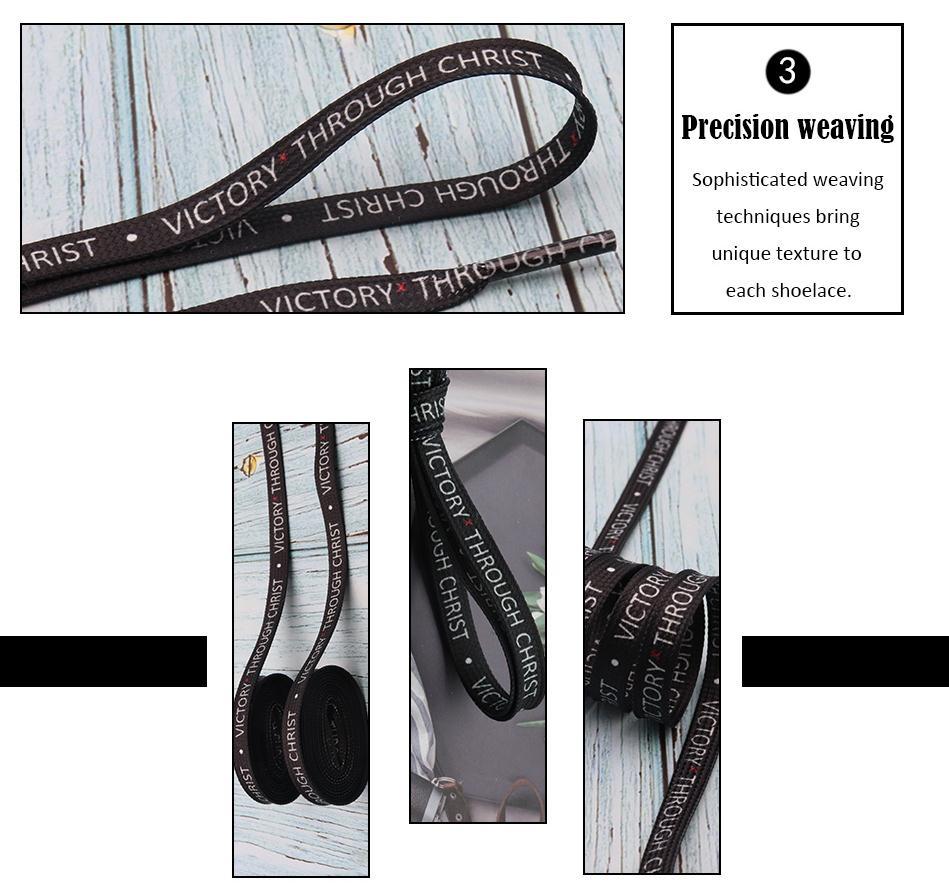 8MM Top Shoelaces "VOCTORY THROUGH CHRIST" Letter Printing Decorative Shoe Accessories Polyester