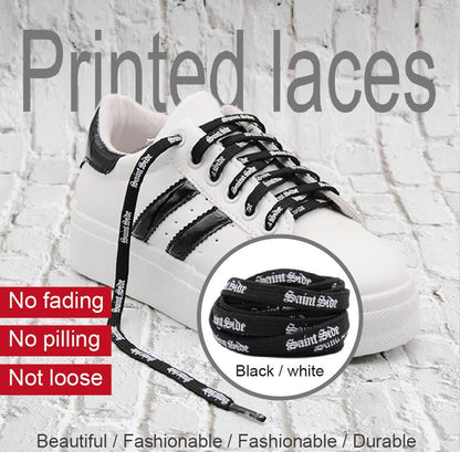 7MM Saint Side White Black Letter Flat Type Waist Laces Men Women Sneaker Ropes Boots Canvas Casual