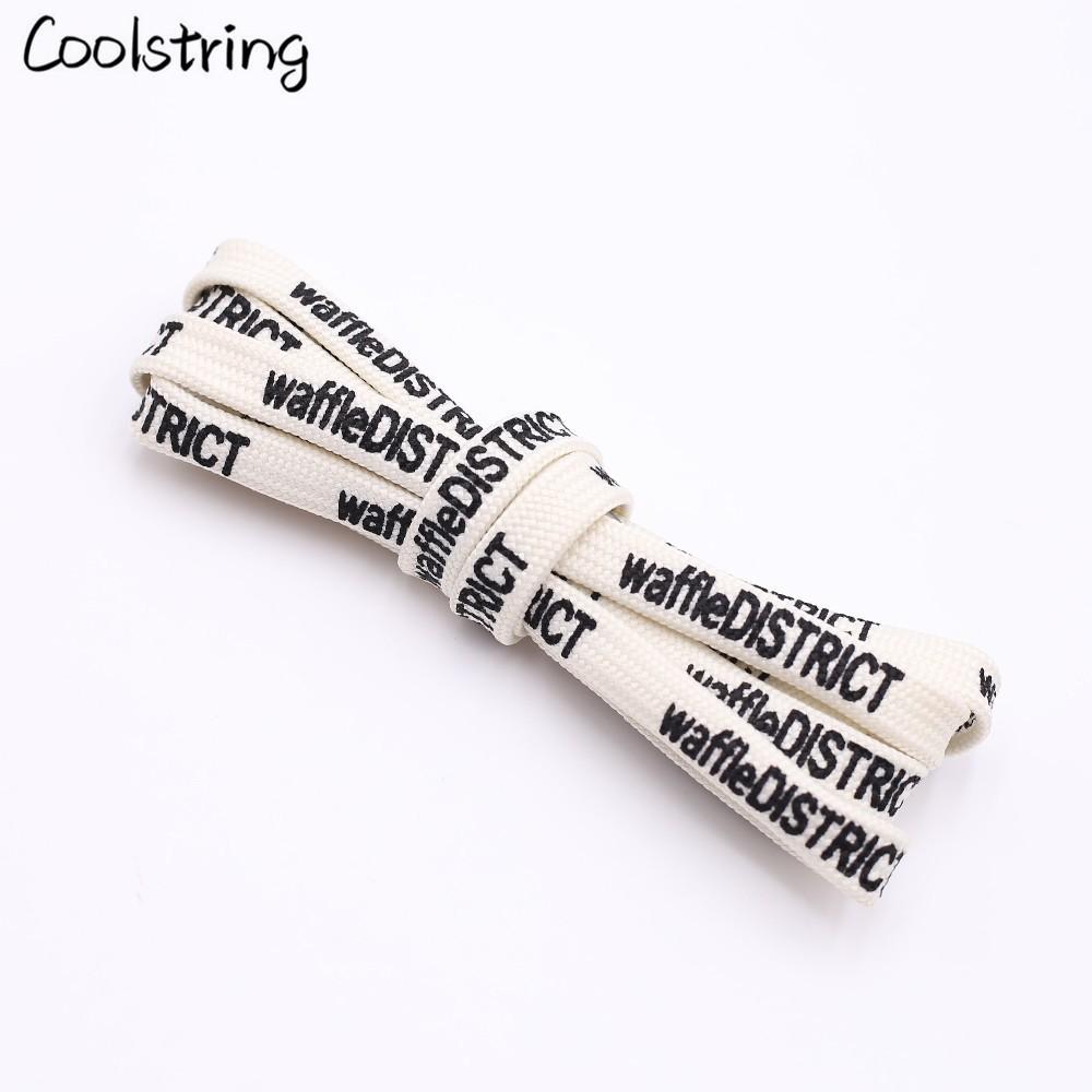 7mm Beige Black "waffleDISTRICT" Letter Printing Shoelaces Unisex Canvas Sneakers Universal Cordens