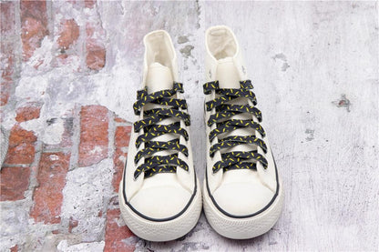 8MM Wide Shoe Accessories Black&Yellow Lighting Heat Transfer Printing Flat Laces Canvas Boots