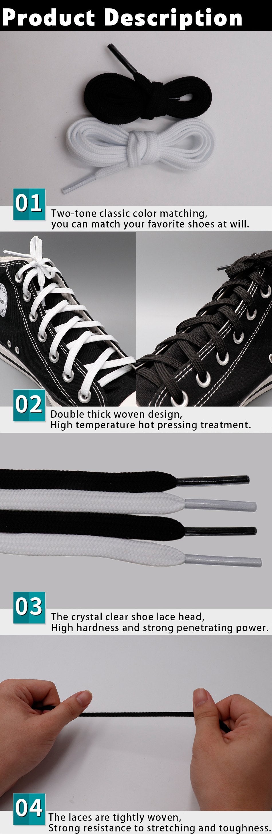 6MM Shoe Accessories White Black Double Layer Polyester Shoelaces Women Sneaker Flat Type Solid