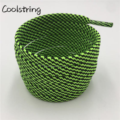 7mm Premium Black-Green Striped Flat Polyester Shoelaces For Boots lacet Casual Canvas Sneaker Easy