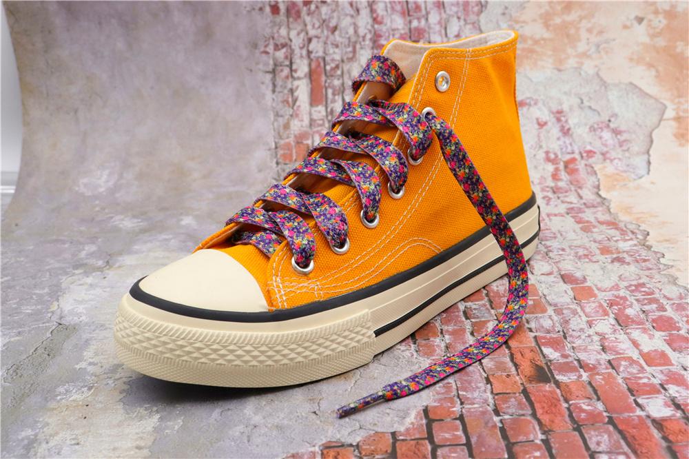1 Pair 8MM Flat Type Purple Small Floral Pattern Heat Transfer Printing Lady's Dress Shoelaces Nice