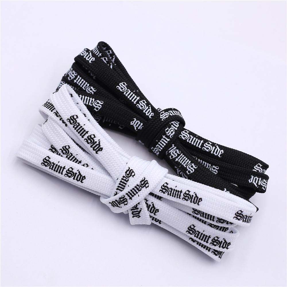 7MM Saint Side White Black Letter Flat Type Waist Laces Men Women Sneaker Ropes Boots Canvas Casual
