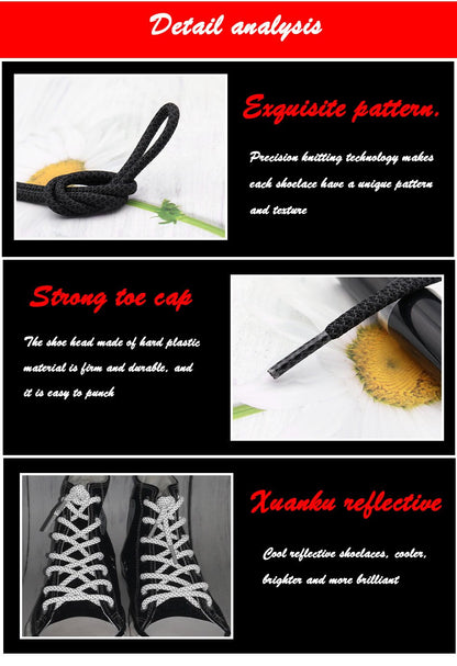 Shoe Accessories 4.7MM Black White Reflective Glowing shoestring 120CM Polyester Shoe Ropes Strong