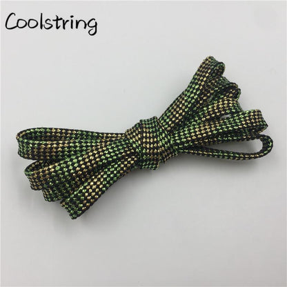 7mm Flat Black White Light Green Glitter Shoelaces Shiny Bootlaces Double Layer Hollow Shoe Laces