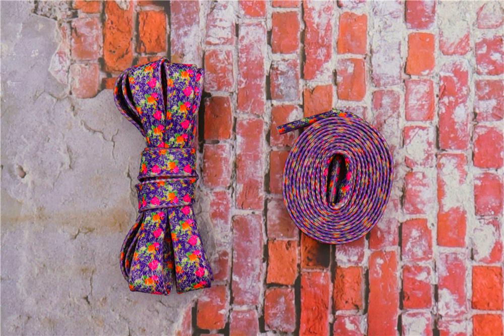 1 Pair 8MM Flat Type Purple Small Floral Pattern Heat Transfer Printing Lady's Dress Shoelaces Nice