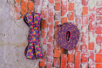 1 Pair 8MM Flat Type Purple Small Floral Pattern Heat Transfer Printing Lady's Dress Shoelaces Nice