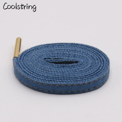 8mm Premium Flat Denim Shoelaces Metal Aglet Classic Laces Customize Your Kicks Blue Black