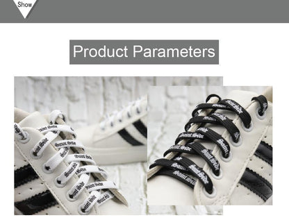 7MM Saint Side White Black Letter Flat Type Waist Laces Men Women Sneaker Ropes Boots Canvas Casual