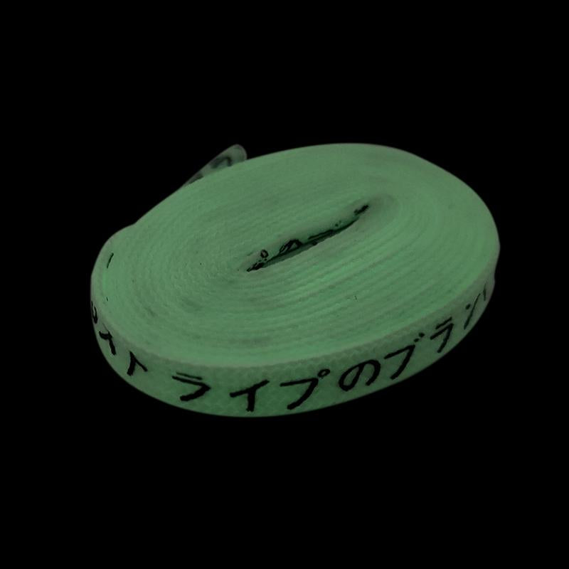 Double Polyester Silk Screen Luminous Night Glow Laces With Black Japanese Katakana Absorb Sunlight