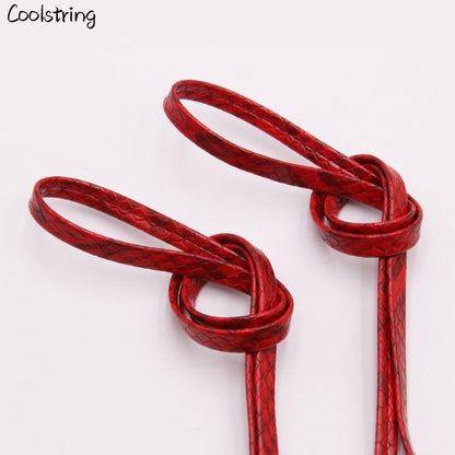 6 Colors Flat Snakeskin Snake Shoe Laces Luxury PU Leather LE ShoeLaces With Gold Metal Aglets For