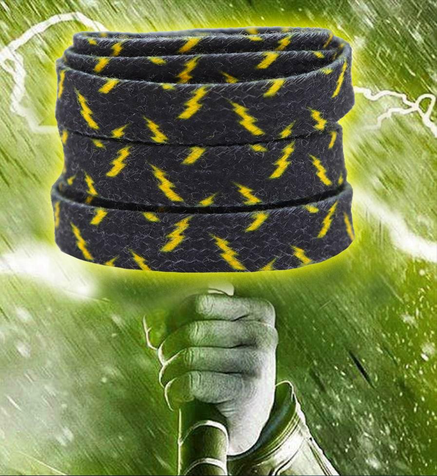 8MM Wide Shoe Accessories Black&Yellow Lighting Heat Transfer Printing Flat Laces Canvas Boots