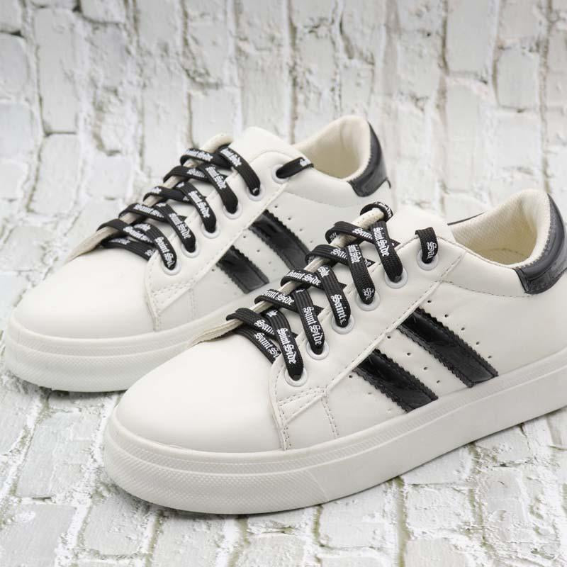 7MM Saint Side White Black Letter Flat Type Waist Laces Men Women Sneaker Ropes Boots Canvas Casual