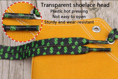 8MM Flat Canvas Polyester Cotton Laces Black-Green Dollar Heat Transfer Printing Pattern Top Ropes