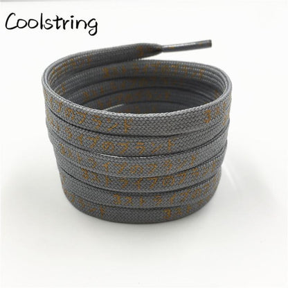 Cool 7mm Printed Hiragana Japanese Katakana Letter Shoe Laces Silk Printing Bootlaces Black Red Gold