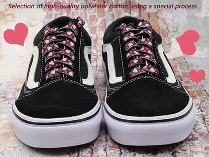 Top Quality Shoelaces Accessories 8MM Flat Pink Girl Lovers Heart Heat Transfer Printing Women
