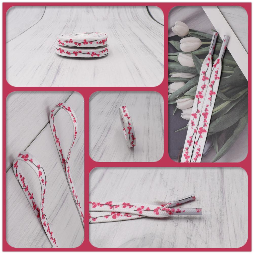 7MM Floral Heat Transfer Printing Shoe Laces Top Accessory Sneaker Women White Red Stamp Pretty Cord