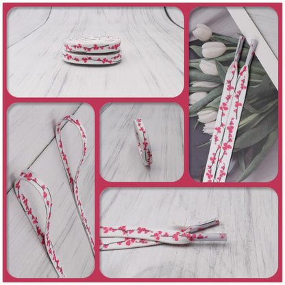 7MM Floral Heat Transfer Printing Shoe Laces Top Accessory Sneaker Women White Red Stamp Pretty Cord