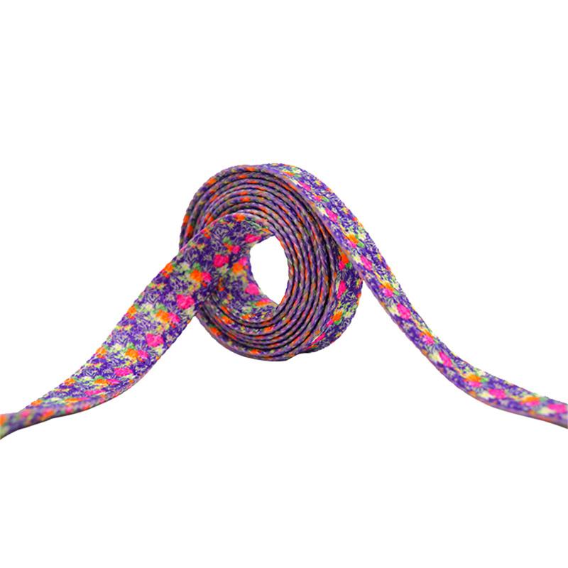 1 Pair 8MM Flat Type Purple Small Floral Pattern Heat Transfer Printing Lady's Dress Shoelaces Nice