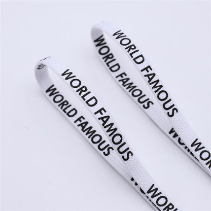 7MM "WORLD FAMOUS" Silk Screen Letter Printing Laces Red White Black For Casual Canvas Running Sport