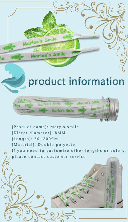 8MM White-Green Turtle Pattern High Quality Shoelace "Marlee's Smile" Letter Printing Rope изи буст