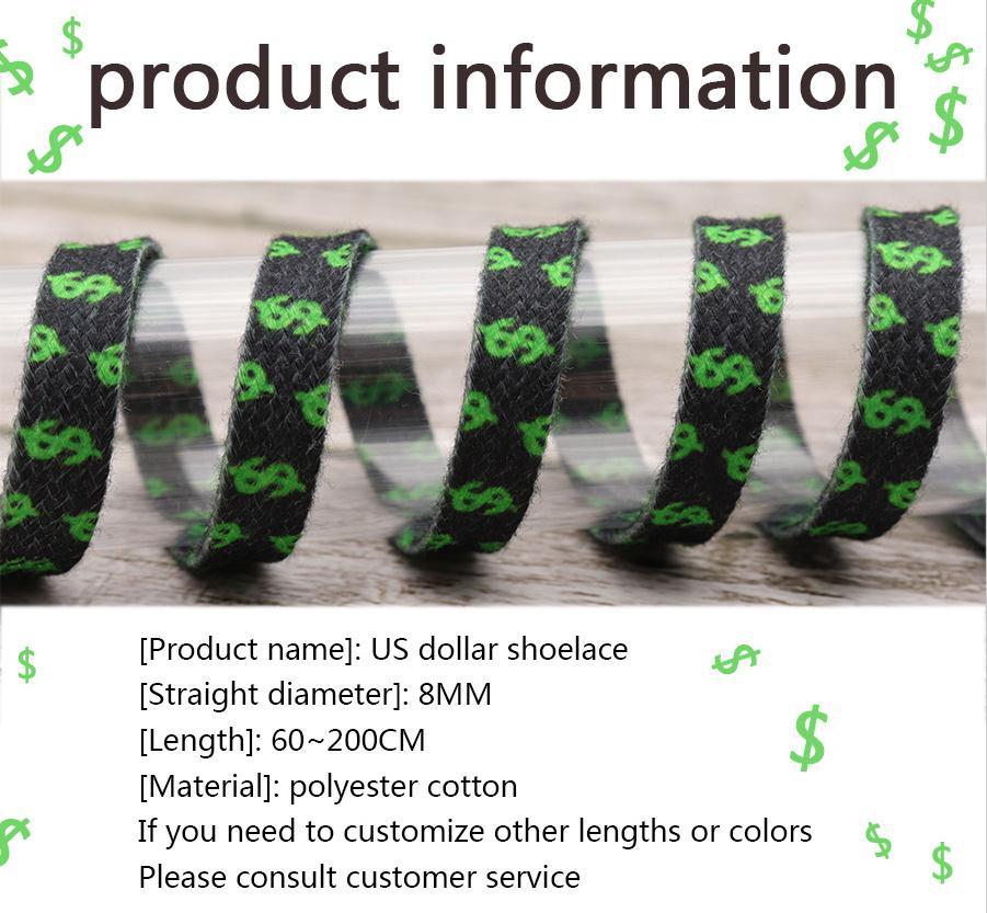 8MM Flat Canvas Polyester Cotton Laces Black-Green Dollar Heat Transfer Printing Pattern Top Ropes